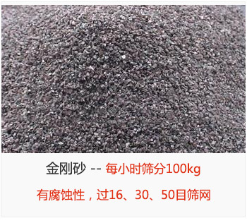 篩分金剛砂每小時100kg，有腐蝕性，過16、30、50目篩網