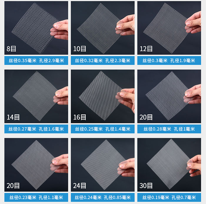 8目-30目金屬絲編織網(wǎng)對(duì)應(yīng)的絲徑,孔徑圖片展示